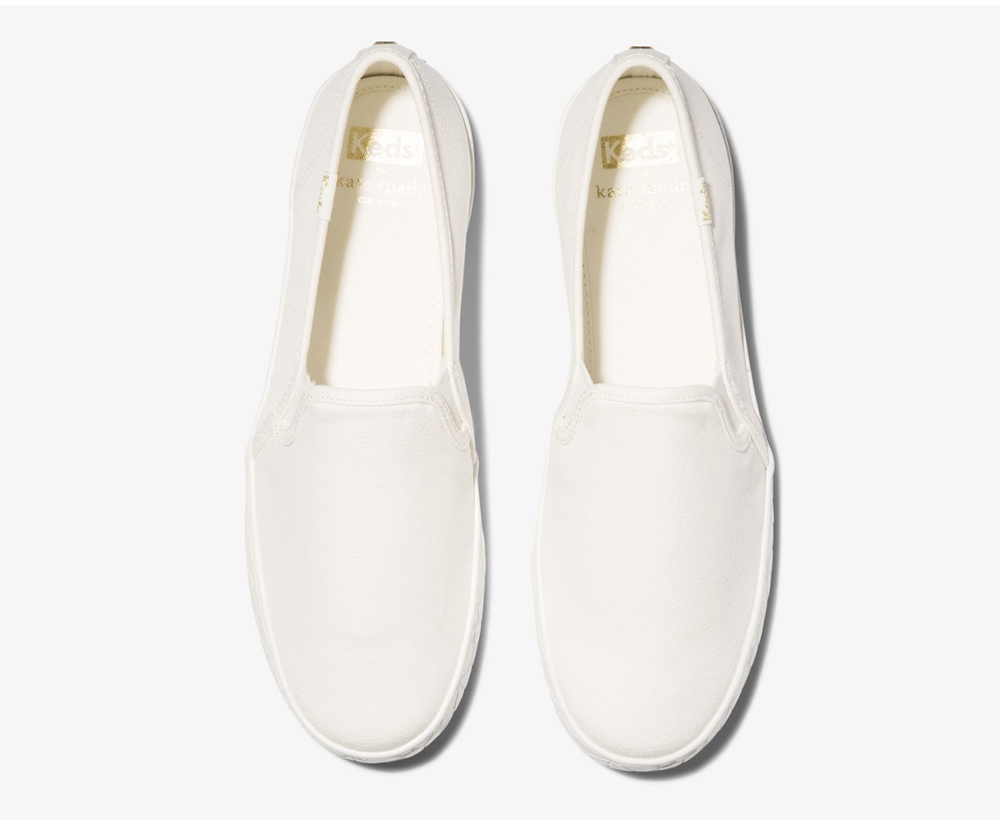 Slip Ons Keds Mujer Blancas - Kate Spade New York Double Decker Logo Foxing - 074-EUQIRP